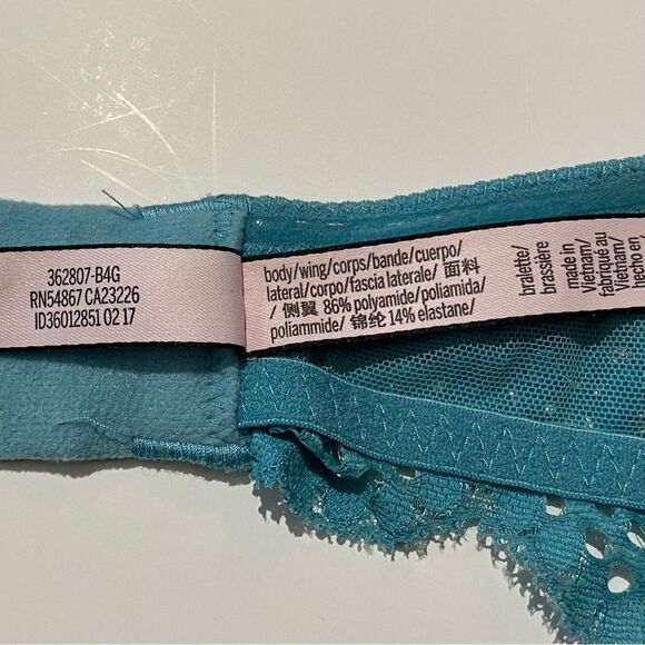 Victoria's Secret Turquoise Mesh Lace Strapless Bralette Bra Women's Size Medium - Picture 6 of 15